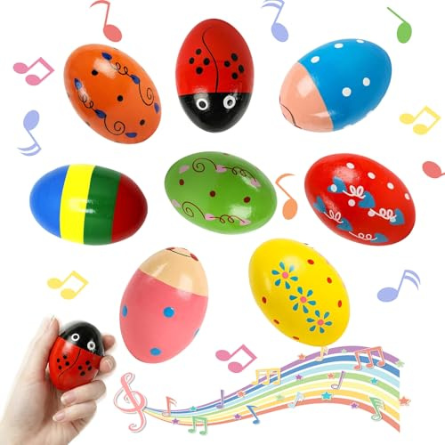 Ägg Maracas, ZoneYan 8 stycken skallra, äggmusik, musikinstrument äggshaker, för påskkorg, påskdekoration, påsktema, fest, påskjakt