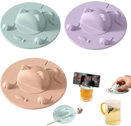 3 decorazioni per bustine di tè, porta bustine di tè in silicone, coperture per tazze in silicone progettate con gatto, coperchio per tazza per tè, caffè, latte, tè, senza sporcare il supporto per