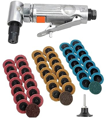 Wet Polisher Grinder - Mini 1/4 Air Angle Die Grinder 90 Degree Pneumatic Grinding Polisher Mill Engraving Machine Carving Tool Kit with Sanding Discs(with 45pcs Set)