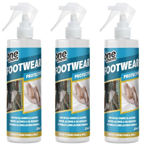 One Chem Footwear Protector Spray, 3 x 250ml, Waterproof Spray, Invisible Barrier for Fabric and Leather, Shoe protector