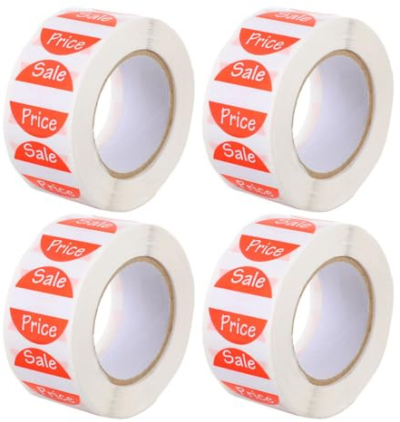 HOMOCONO Pegatinas Adhesivas Redondas para Precio 4 Rollos 500 Unidades Papel para Carteles de Oferta en Tiendas Minoristas y Supermercados