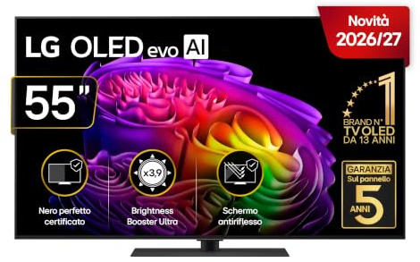 LG OLED evo AI 55 Pollici, Serie G6S 2026 Smart TV 4K - OLED55G66LS | Base da Appoggio, Hyper Radiant Color, Reflection Free, Dual AI Engine, Dolby Vision & Atmos, VRR, G-Sync 4K@165Hz, AI
