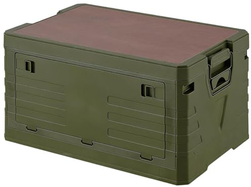 Allpax Outdoor Campingbox faltbar mit Holzdeckel, 70 Liter, olive, 58,0 x 39,0 x 33,0 cm, stapelbare Aufbewahrungsbox für Camping, Auto & Haushalt, Garten, Party & Picknick