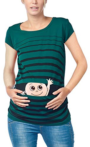 Vinkelvinkel baby – rolig rolig söt mammamode randig mammaskjorta med motiv för graviditeten graviditetströja kortärmad, Mörkgrön, XL