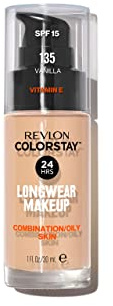 Revlon ColorStay Base de Maquillaje de Larga Duración 24h, Fórmula Nutritiva para Piel Mixta/Grasa, Enriquecida con Vitamina E y SPF15, Tono 135 Vanilla