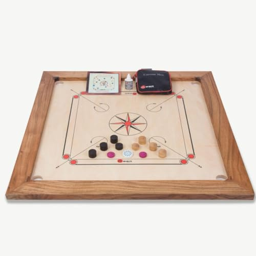 Professionelles Carrom Brettspiele 12 kg - Carrom Board 74x74 - Top ECO-Hartholz Qualität - Komplettes Set mit Offiziellen Scheiben