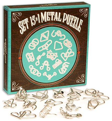 Logica Juegos Art. Set De Metal 15 en 1 Azul - Rompecabezas De Metal - Juegos De Ingenio - Set De Puzzles Inteligentes - Todos Los Niveles De Dificultad