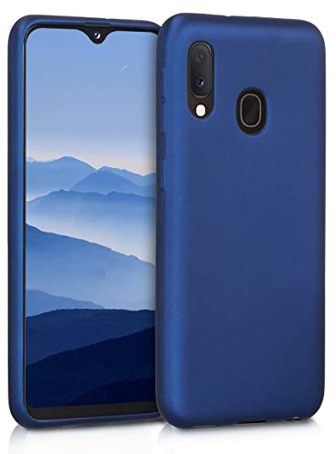 kwmobile Case kompatibel mit Samsung Galaxy A20e Hülle - Schutzhülle aus Silikon metallisch schimmernd - Handyhülle Metallic Blau