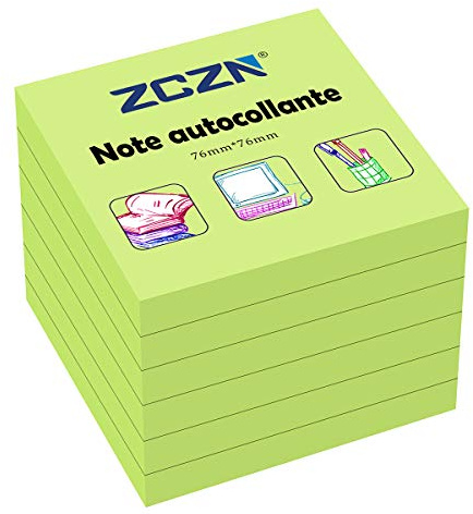 ZCZN Haftnotiz Sticky Notes Selbstklebende Haftnotizzettel Notizzettel Klebezettel 6 Blöcke, 80 Blatt, 76 x 76 mm, grün