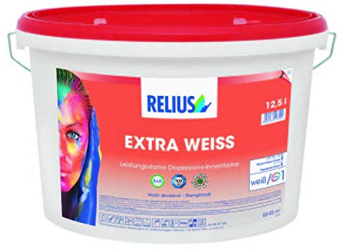 Set Relius Extra Weiß 12,5 l + Rolle + Abdeckplane 16 m²