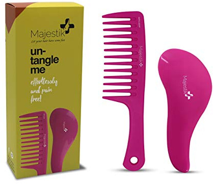 Detangling Brush & Comb Pink Set The Best Hair Detangler Kit for No More Tangles No More Tears By Majestik+