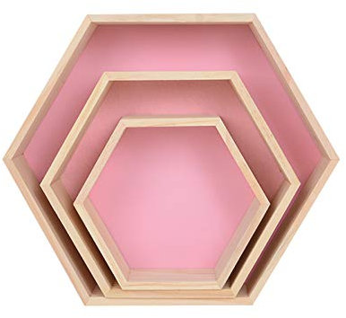 SWECOMZE 3er-Set Wandregal Hausform Regalbox Hausform Holzhaus-Regal Wand für Kinderzimmer Baby DIY Dekoration (Rosa A)