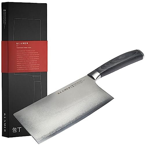 KLAMER Damast Hackmesser 16cm aus echtem japanischem Stahl, Chinesisches Kochmesser, Küchenbeil