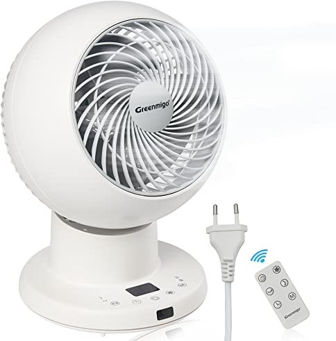 Greenmigo Ventilador de Mesa Silencioso,Ventilador Turbo Oscilante y Potente para la Circulación de Aire con Control Remoto,Temporizador,5 Velocidades para Dormitorio,Oficina en Casa
