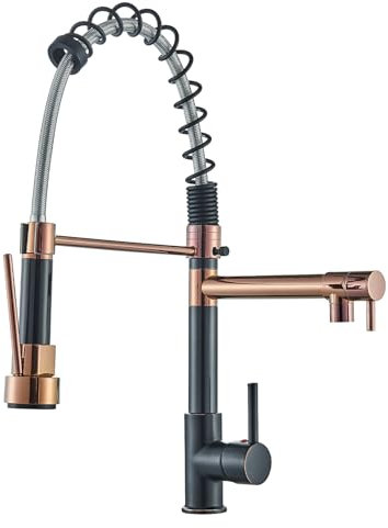 TVTIUO High Pressure Kitchen Faucet with Spiral Spring Brass Kitchen Mixer with Removable Shower,360° Rotatable Cold and Hot Water Faucet,Rose Gold+ORB