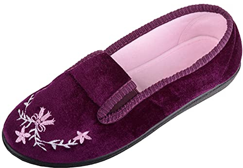 Absolute Footwear Dam Slip On Velour stil tvillingkil vintertoffel inomhusskor med blommig design, Ljung, 38 EU
