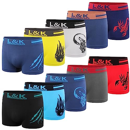 L&K Pack de 10 Calzoncillos Bóxer para Hombre Ropa Interior Microfibra Colores/Estampados Mixtos 1213 UN M/L
