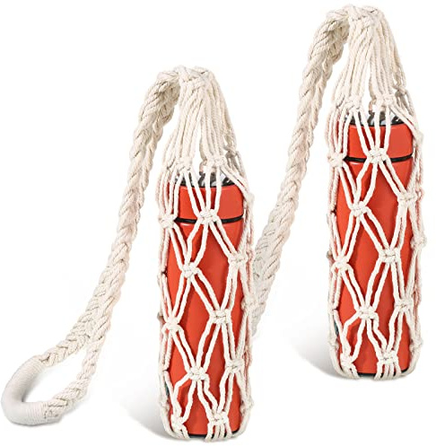 Lothee 2 Pcs Macrame Water Bottle Carrier Cotton Woven Holder Long Strap | Water Bottle Sling, Boho Style, 31.5 Inches, Woven Stretchable, Ideal for Adult Sling Wine Hiking Cycling Fitness Accessories