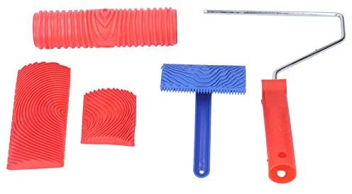 ViaGasaFamido Set mit 5 Holzmaserungsrollern Malwerkzeug Holzimitat Prägestruktur Muster Körnungsroller mit Griff für Wand Zimmer Zuhause Kunst Dekoration DIY