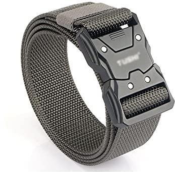 UFROGE Männer Tactical Gürtel Heavy Duty Gürtel, Outdoor Training Quick-Release Schnalle Tactical Nylon Gürtel mit Sicherheitsgurt Schnalle, für Angeln Klettern Reisen Männer Gürtel(Grey)