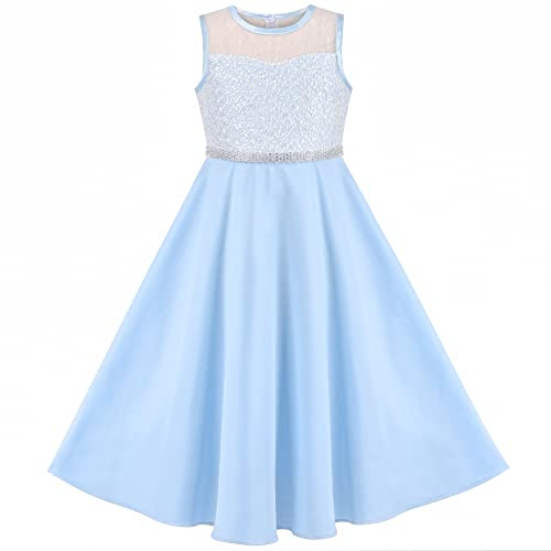 Sunny Fashion Vestido para niña Azul Diamante de imitación Gasa Dama de Honor Baile Fiesta Maxi Vestido 12 años