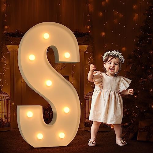Tongjoy 3FT Marquee Light Up Letters, Large Marquee Letters, DIY Giant Letters for Baby Shower Birthday Party Backdrop Decorations, Light Up Letters for Wedding Decor, Kids' Mosaic Kits Letter S