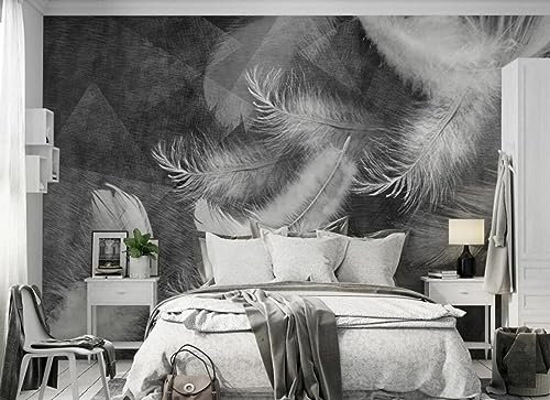 Papier Peint Panoramique Plume Grise Noire 3D Poster Mural pour Salon Chambre Décoration Murale