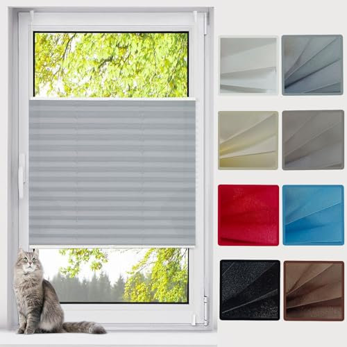Plissee Klemmfix Klemmfix-Plissee 40 x 140 cm Blickdicht Easyfix Sonnenschutz Faltrollos für Fenster, Rollo für Fenster inkl.Klemmträger für Fenster, Hellgrau