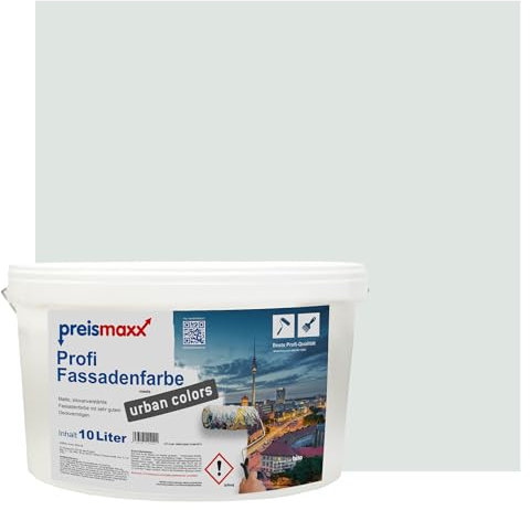 Preismaxx Profi Fassadenfarbe urban colors, bunte Außenfarbe, grau, hellgrau, light grey 10L, matte, wasserabweisende Aussen-Dispersion, hohe Wasserdampfdurchlässigkeit