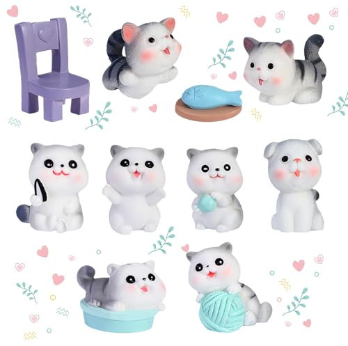 Pwsap 11 Stück Mini Katzenfiguren Set Party liefert Cupcake Figuren Cake Topper Katze Kuchendekoration Tortendeko für Party Katze Familienessen Dekoration Ornamente