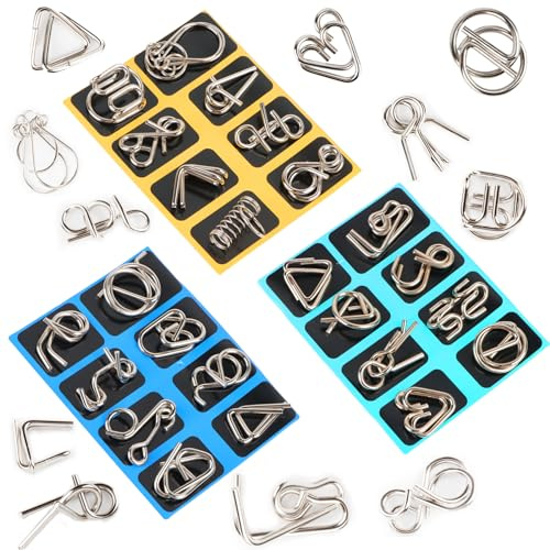 24 stycken pusselspel metall, metallpusselleksak, tålamodsspel, IQ spel, pussel 3D brainteaser, metalltråd, pusselspel, set, minipresent för vuxna och barn ..
