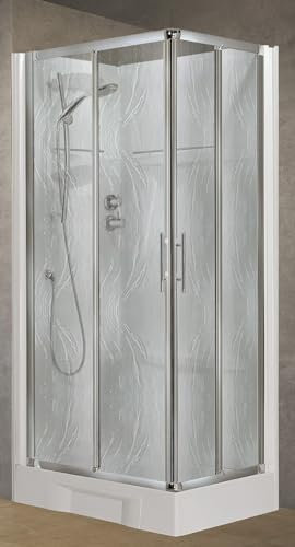 Novellini New Holiday A80 Standard 80x80 cm Cabina Doccia Ad Angolo Multifunzione Apertura 2 Ante Scorrevoli 2 Fisse Pannelli Reversibili Miscelatore Meccanico Vetro Aqua Profilo Silver Altezza 206cm