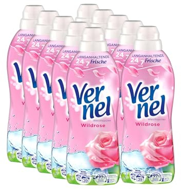 VERNEL Suavizante Wildrose 10 x 39 WL (390 lavados), aroma de lavandería para 24 horas y 7 días de frescor duradero con tecnología de fragancia única, botella reciclable