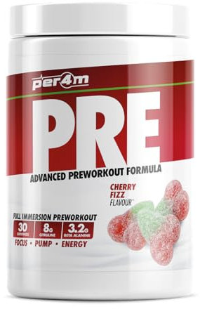 Per4m Pre Workout Powder 570g | Intense Pump, Sustained Energy and Mental Focus | with L-Citrulline, Beta Alanine & Caffeine with Added Hydration (Cherry Fizz)