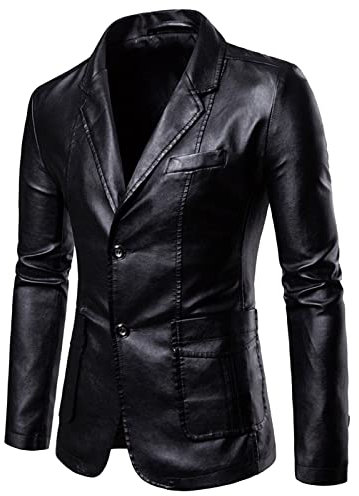 Cappotto Casual Uomo In Pelle Solido Monopetto Giacche Giacca Slim Risvolto Collare Tasca Caldo Manica Lunga Vestito Cappotti Tuta Da Calcio Uomo, Nero , XL