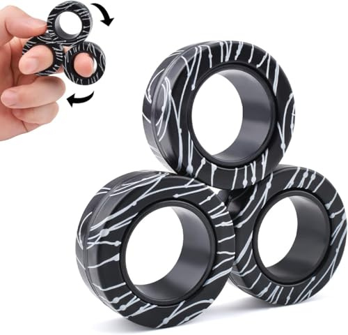 ASIOWELY Magnetische Ringe ADHS Spielzeug Fidget Toys Erwachsene,3 PCS Cool Fidget Ringe für Anti Stress Spinner Ring für Kinder Teenager Geschenk zum Valentinstag Ostern für 3-6-8 + Jahr Alten Jungen