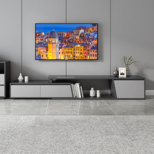 Homary Mueble TV Extensible Fero 180 cm con 3 Cajones, Color Nogal, Estilo Moderno para Salón y Almacenaje, Centro de Entretenimiento Minimalista(Extensible: 180-280cm) (Gris)