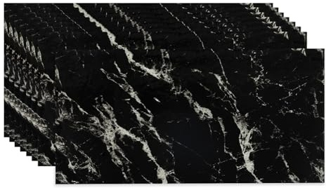 Fantasnight Adesivi per piastrelle nere 60 x 30 cm, 10 pezzi, piastrelle autoadesive da parete, in marmo, impermeabili, rimovibili per cucina, paraschizzi, bagno