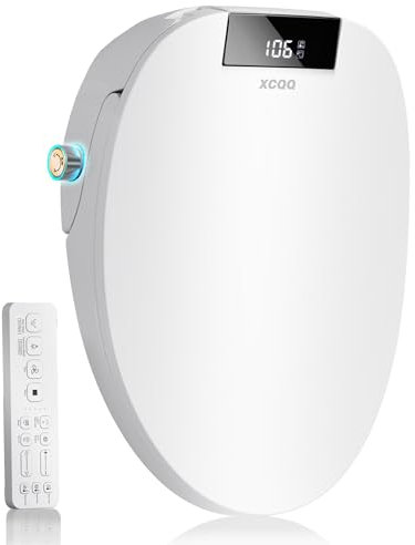XCQQ Electric Bidet Toilet Seat with Remote, Heated Toilet Seat, Instant Warm Water, Warm Air Dryer, Rear & Feminine with Oscillating Cleansing, Night Light, Slow Close Lid, LED Display - Elongated