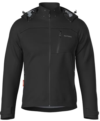 KUTOOK Chaqueta Softshell para Hombre Ciclismo Forro Polar Térmica Chaqueta de Montaña Senderismo Abrigo de Invierno Impermeable Cortavientos BK-XL