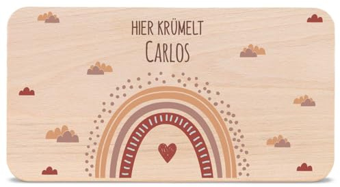 GRAVURZEILE - Bedrucktes Frühstücksbrettchen aus Holz - Regenbogen - Personalisiert mit Namen - Lebensmittelechter umweltfreundlich zertifizierter Druck (GreenGuard Gold) - Farbe: Rot
