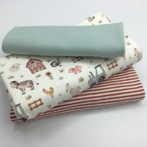 Jerseystoff Set | Stoffpaket BAUERNHOFLEBEN | 2x0,5m Jersey + Bündchen | farblich perfekt abgestimmt | zum Nähen von Baby- und Kinderkleidung