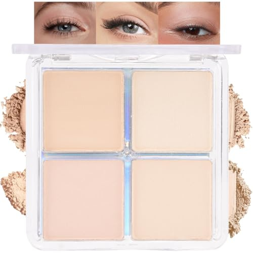 HHLTOH 4 Colors Nude Eyeshadow Palette, Light Beige Pink Ivory White Quads, Matte & Shimmer Soft Blendable Eye Shadow, Natural Everyday Makeup for Mature Skin, Vegan, Sombras de Ojos