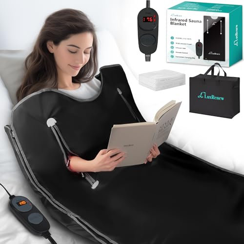 LuxRenew Pro Infrared Sauna Blanket, Far Infrared Sauna for Home Detox Relaxation, Portable Sauna Infrared Blanket, 113-176℉, 30-60 Minutes Timer, 6 ft x 2.62 ft, 550W, Black