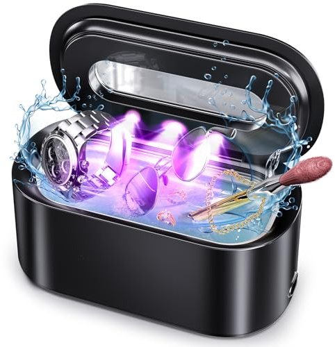 Detergente professionale per gioielli ad ultrasuoni 48 kHz per lenti, anelli, represe, dentiere, pulitore di gioielli 30 W con due modalità di pulizia, timer digitale