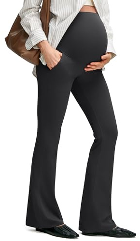 G4Free Maternity Pants for Work with Pockets Pregnancy Flare Leggings Over The Belly Workout Bussiness Bootcut Trousers(Black,M,Tall)