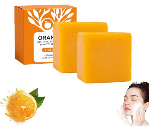 Jabón brillante exfoliante naranja, jabón exfoliante de limpieza facial, barra de jabón naranja para cuerpo y cara, jabón brillante, limpieza profunda (2)