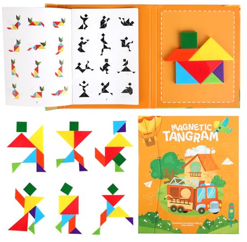 Strehknewen Magnetspiel Tangram Kinder, Muster Reise-Tangram Puzzle-Spiel,Für Kinder Ab 3-12 Jahren mitgebsel Kindergeburtstag