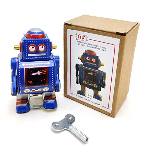 AYUNJIE Retro Wind Up Toy MS524 Mini Tin Robot Handicraft Decoration Clockwork Winding Toy Vintage Collectible Kids Gift (Blue)
