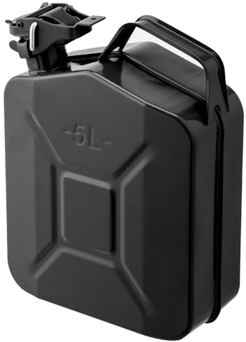 Bonnlo 5L Metal Petrol Can Fuel Oil Storage Can Diesel Tank with Spout, Black